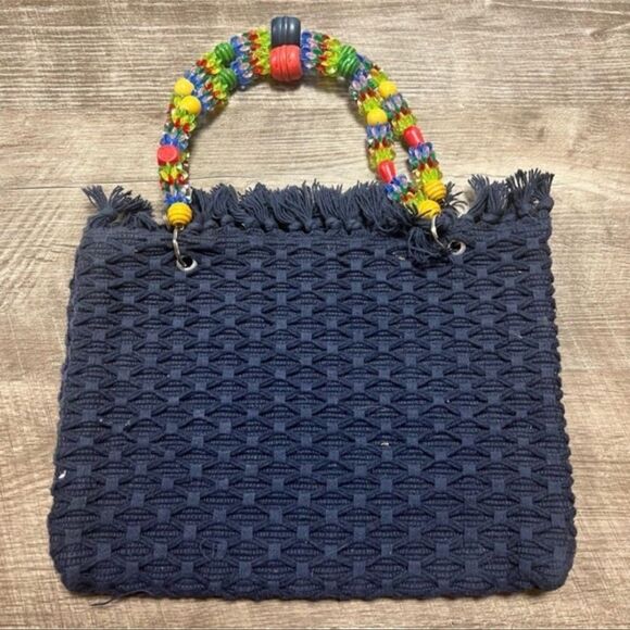 Navy Blue Beaded Handle Mini Bag - Picture 1 of 6